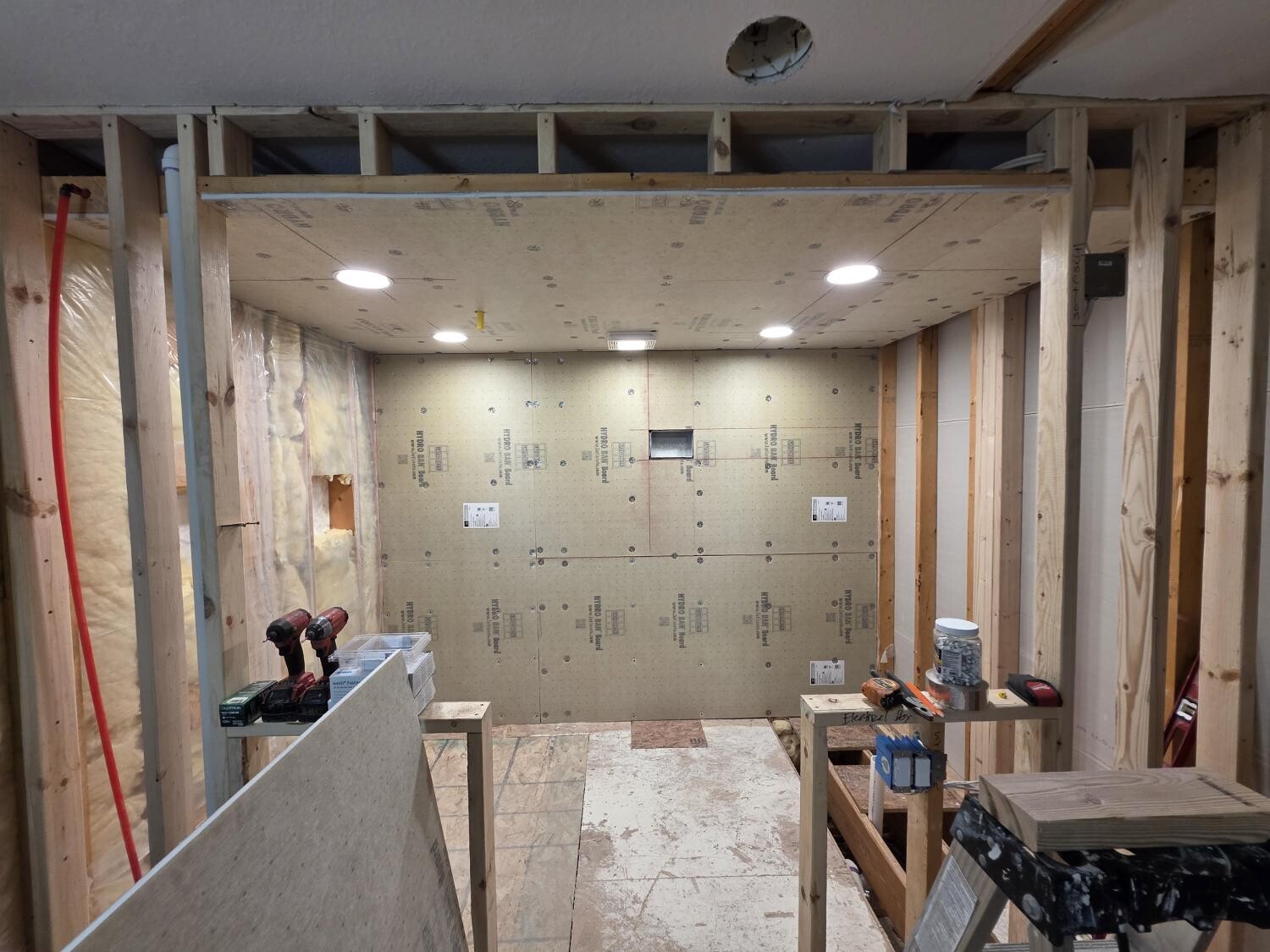 Wet room framed and boarded