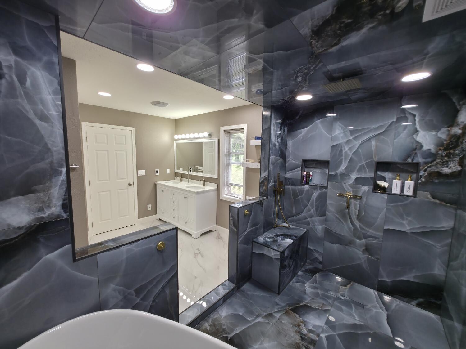 View from inside the stone shower
