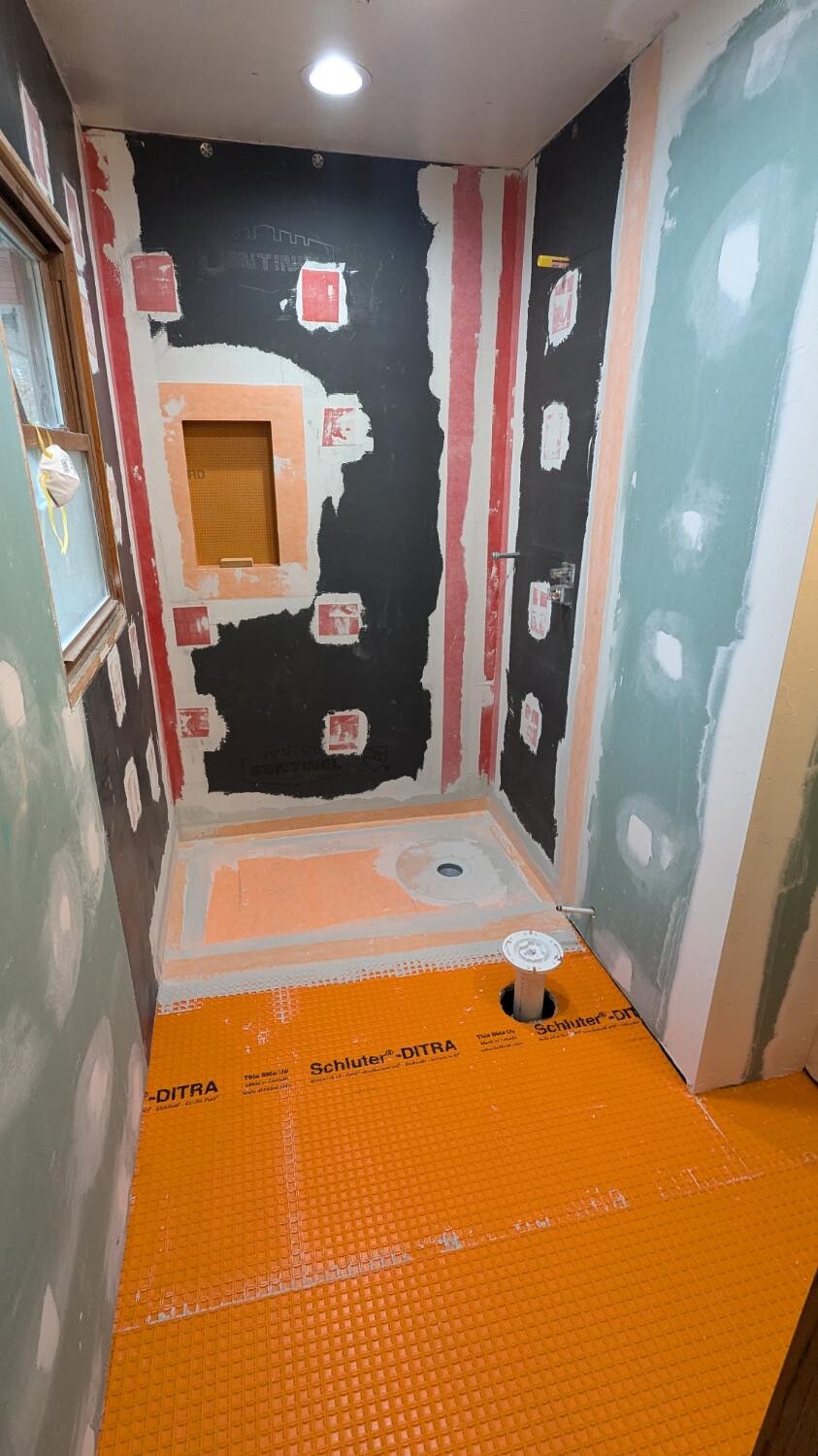 Same shower waterproofed before tile